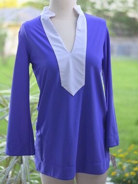 Jude Connally Violet Tunic with White V-Placket New No Tag
